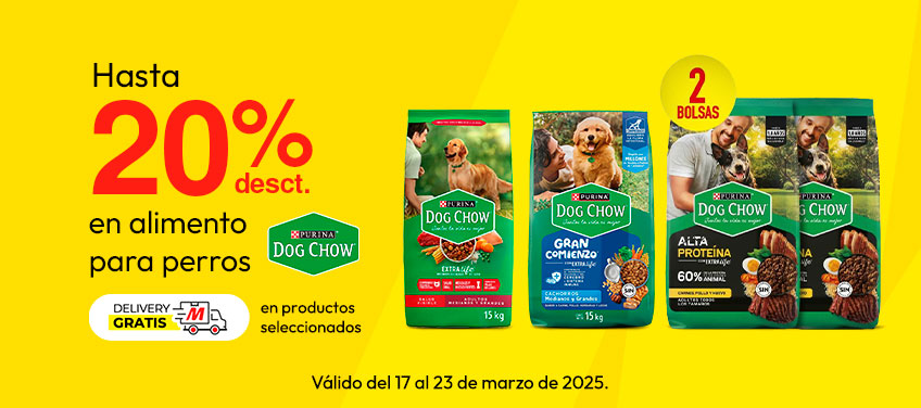 Hasta 20% de desct. en Alimento para Perros Dog Chow + Delivery Gratis en productos seleccionados