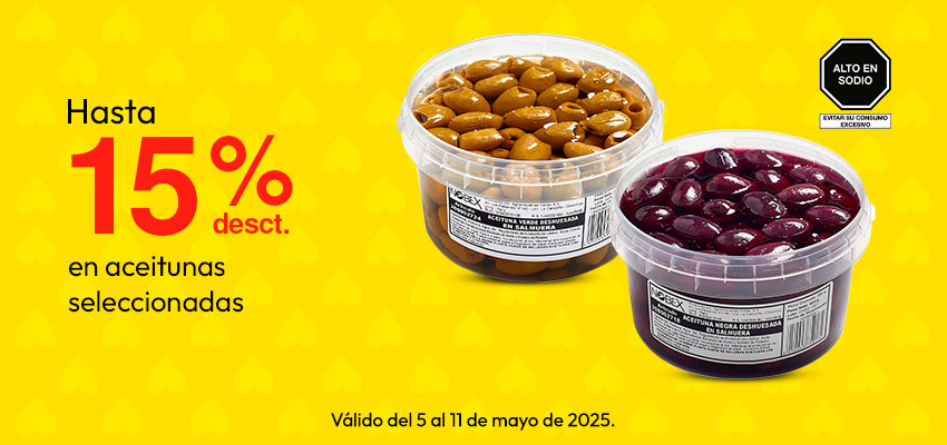 Hasta 15% en aceitunas seleccionadas.