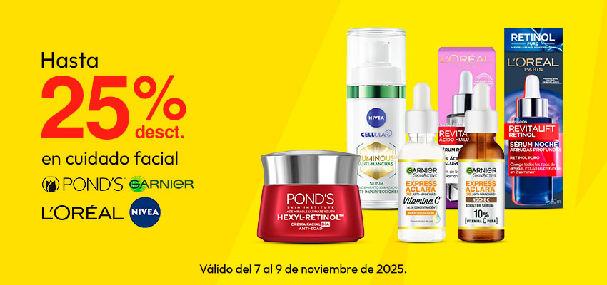 Hasta 25% desct en cuidado facial