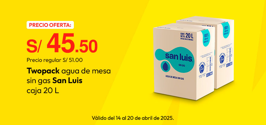 Twopack Agua de Mesa Sin Gas San Luis Caja 20L