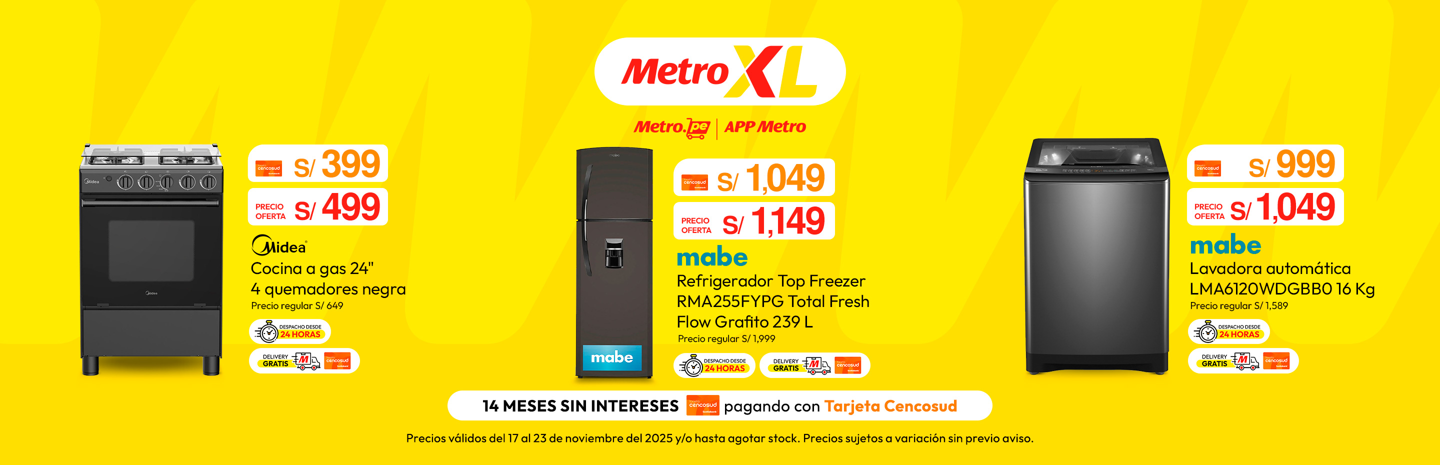 Cocina a Gas 24" Midea 4 Quemadores Negra