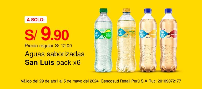 aguas saborizadas San Luis packx6 a S/9.90