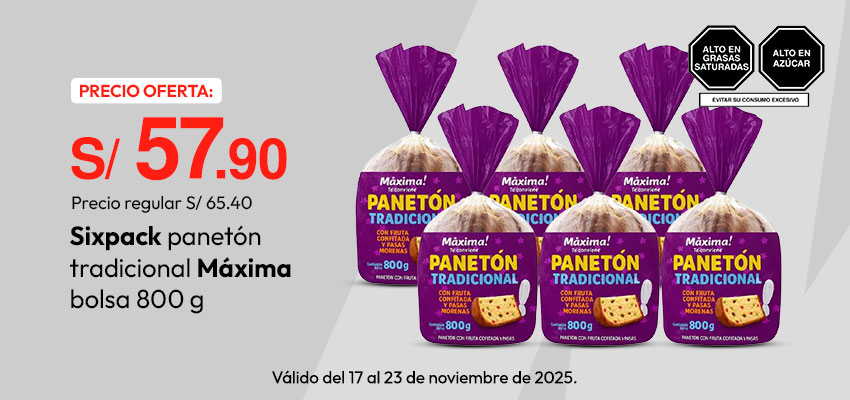 Sixpack Panetón Tradicional Máxima Bolsa 800g