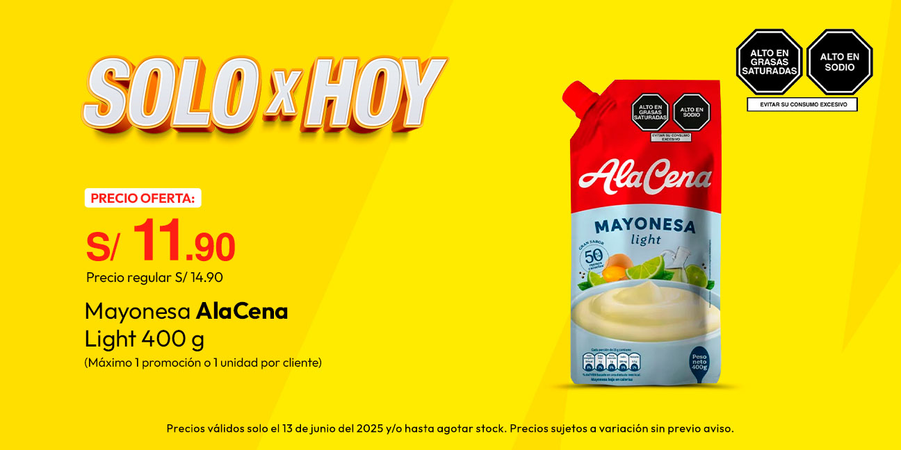 Mayonesa AlaCena Light 400g (Máximo 1 unidad o 1 promoción por cliente)