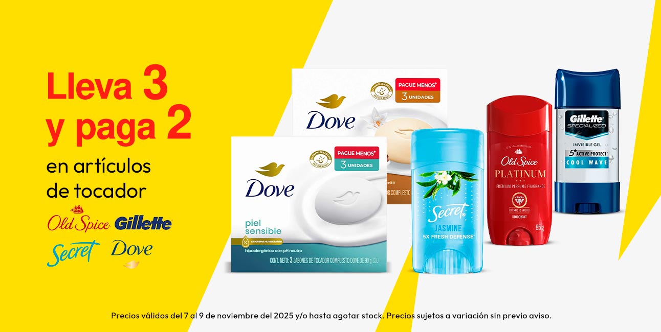 Lleva 3 y paga 2 en articulos de tocador