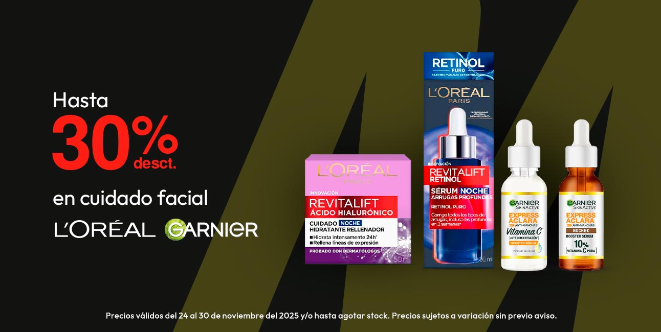 Hasta 30% desct en cuidado facial LOreal y Garnier