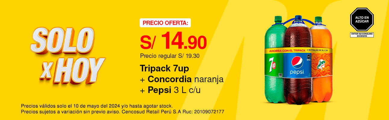 Tripack 7up + Concordia Naranja + Pepsi 3 L c/u