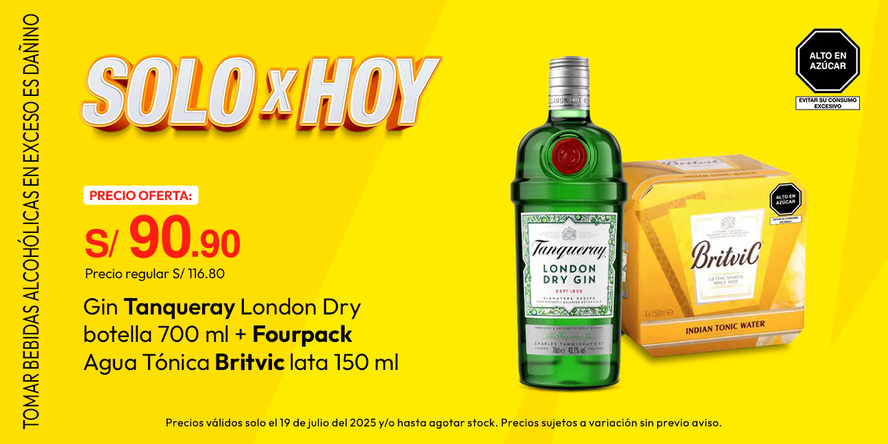 Gin Tanqueray London Dry Botella 700ml + Fourpack Agua Tónica Britvic Lata 150ml