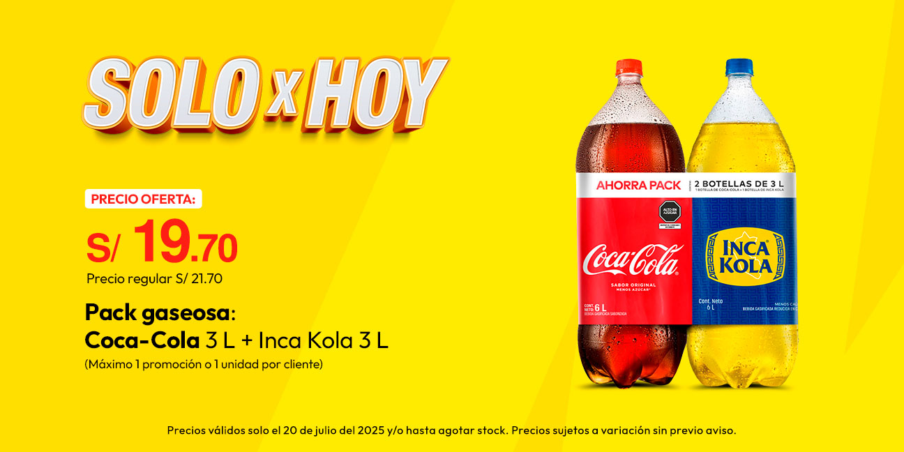 Pack Gaseosa: Coca Cola 3L + Inca Kola 3L (Máximo 1 unidad o 1 promoción por cliente)