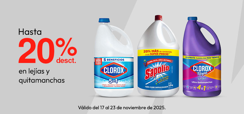 Hasta 20% desct en lejias y quitamanchas
