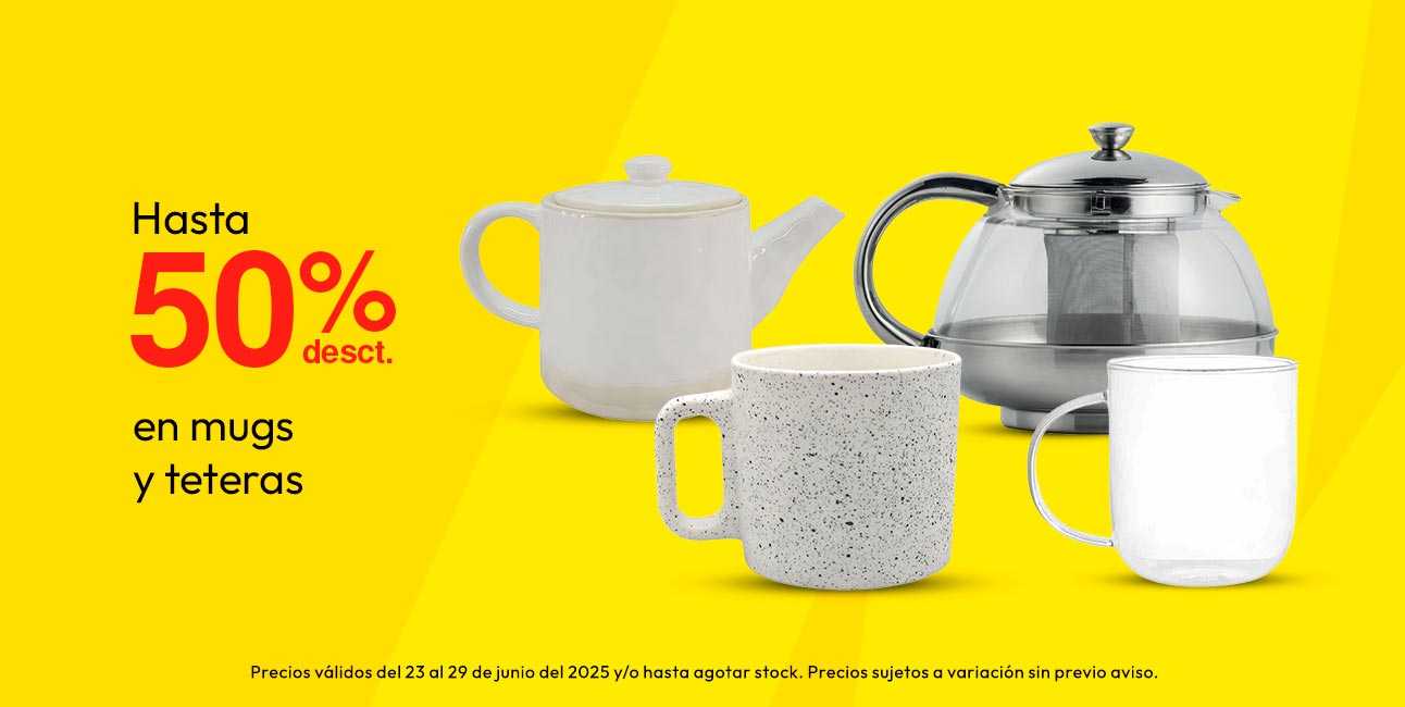 Hasta 50% de Desct. En Teteras y Mugs