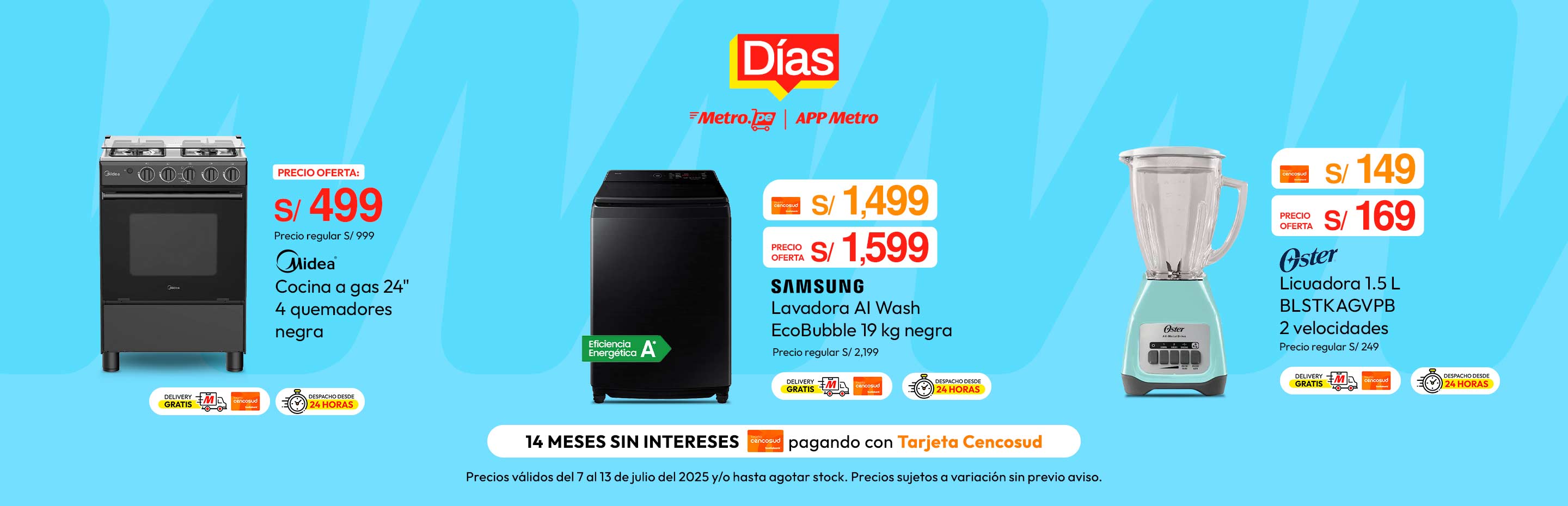 Cocina a Gas 24" Midea 4 Quemadores Negra