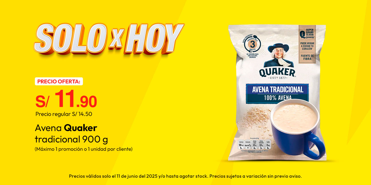 Avena Quaker Tradicional 900g (Máximo 1 unidad o 1 promoción por cliente)