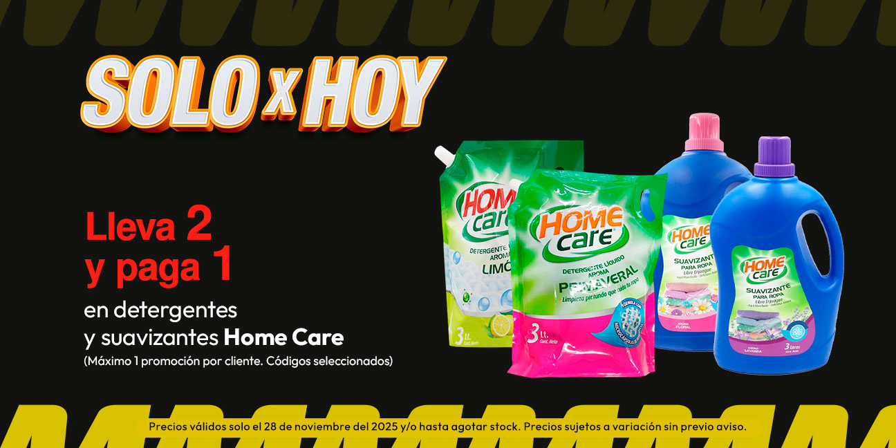 Lleva 2 y paga 1 en Detergentes Home Care (Máximo 1 promocion por cliente)