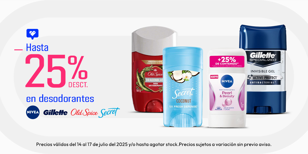 Hasta 25% desct en desodorantes Secret, Old Spice, Gillette y Nivea