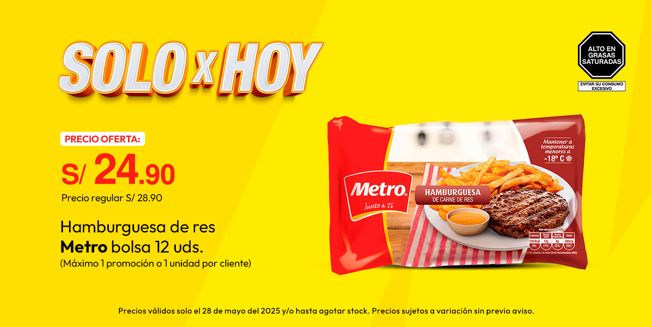 Hamburguesa de Res Metro Bolsa 12un  (Máximo 1 promoción o 1 unidad por cliente)