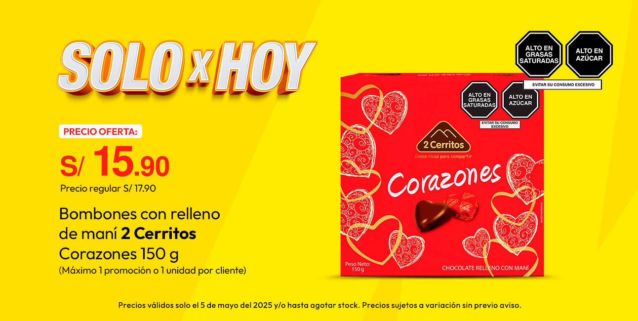 Bombones con Relleno de Maní 2 Cerritos Corazones 150g (Máximo 1 promoción o 1 unidad por cliente)