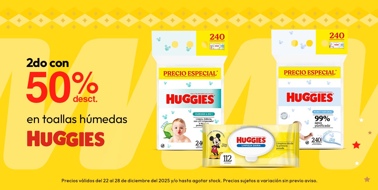 2DO con 50% desct en toallas humedas Huggies