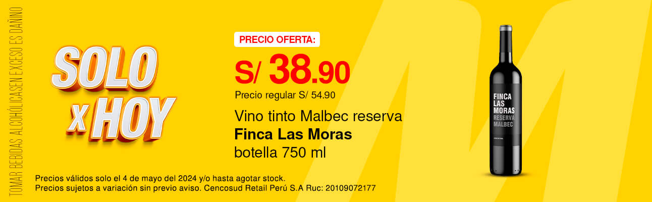 Vino Tinto Malbec Reserva Finca Las Moras Botella 750ml