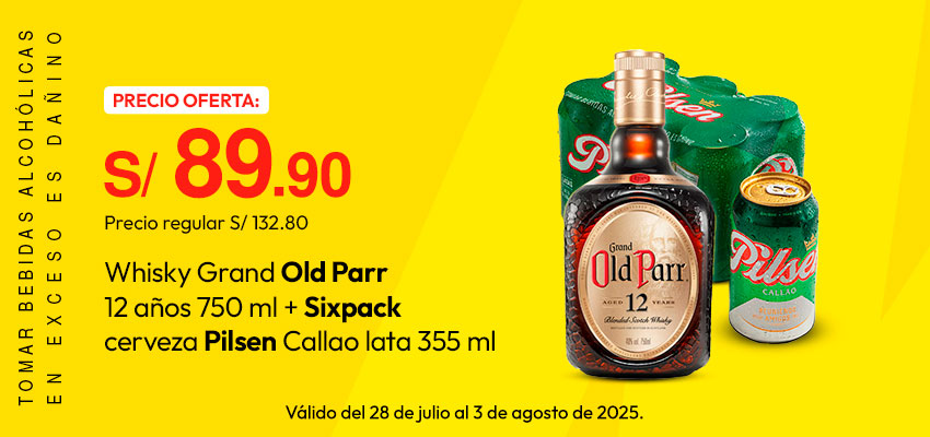 Whisky Grand Old Parr 12 Años 750ml + Sixpack Cerveza Pilsen Callao Lata 355ml