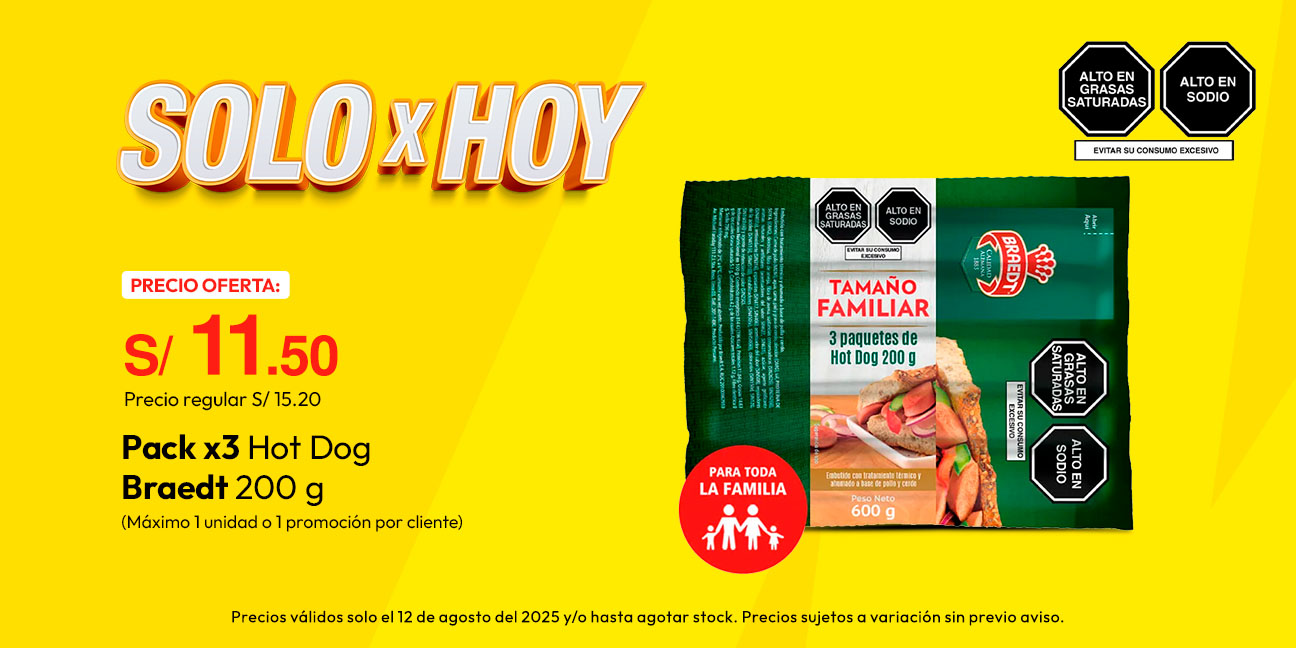 Pack x3 Hot Dog Braedt 200g (Máximo 1 unidad o 1 promoción por cliente)
