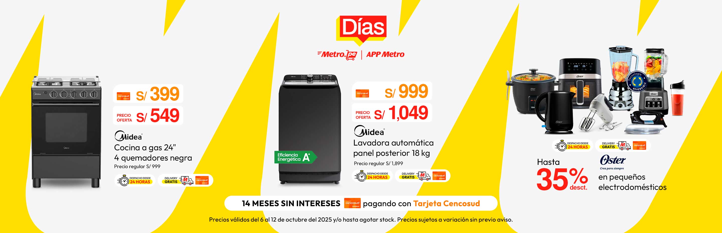 Cocina a Gas 24" Midea 4 Quemadores Negra