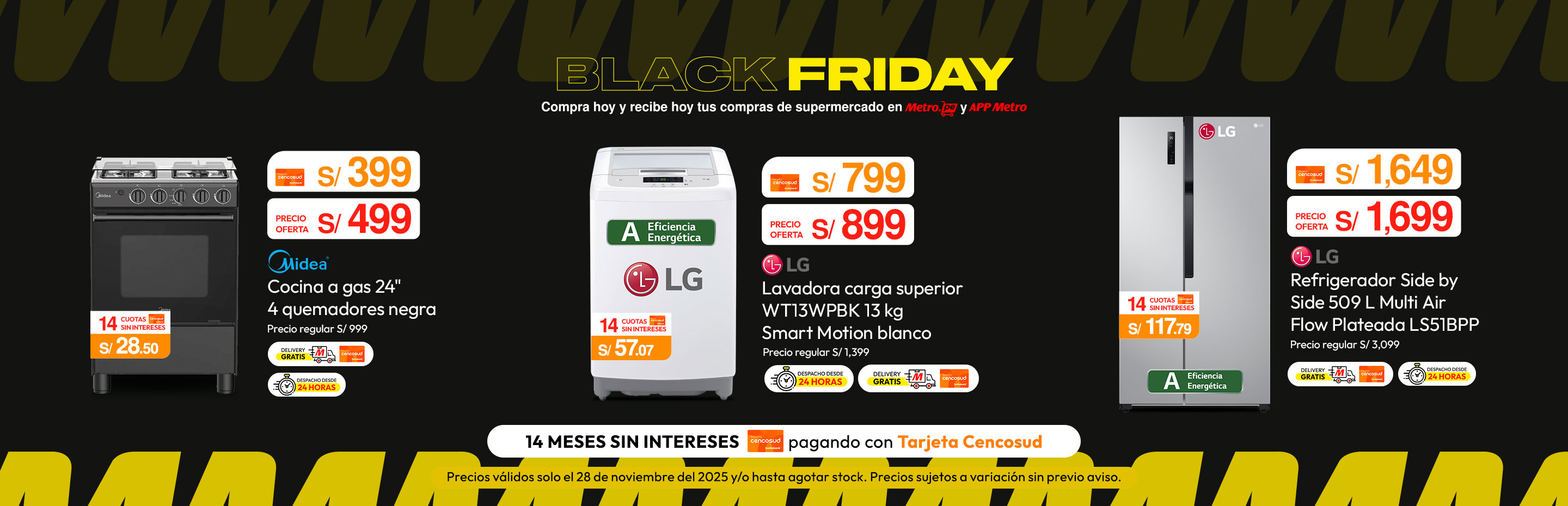 Cocina a Gas 24" Midea 4 Quemadores Negra