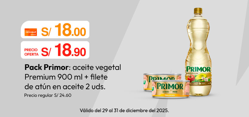 Pack Primor: Aceite Vegetal Premium 900ml + Filete de Atún en Aceite 2un