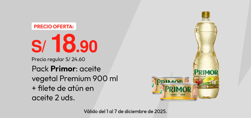 Pack Primor: Aceite Vegetal Premium 900ml + Filete de Atún en Aceite 2un