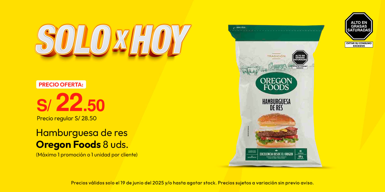 Hamburguesas de Res Oregon Foods 8un (Máximo 1 unidad o 1 promoción por cliente)