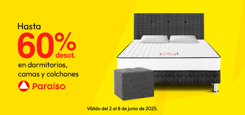 Hasta 60% de Desct. En Dormitorios, Camas y Colchones