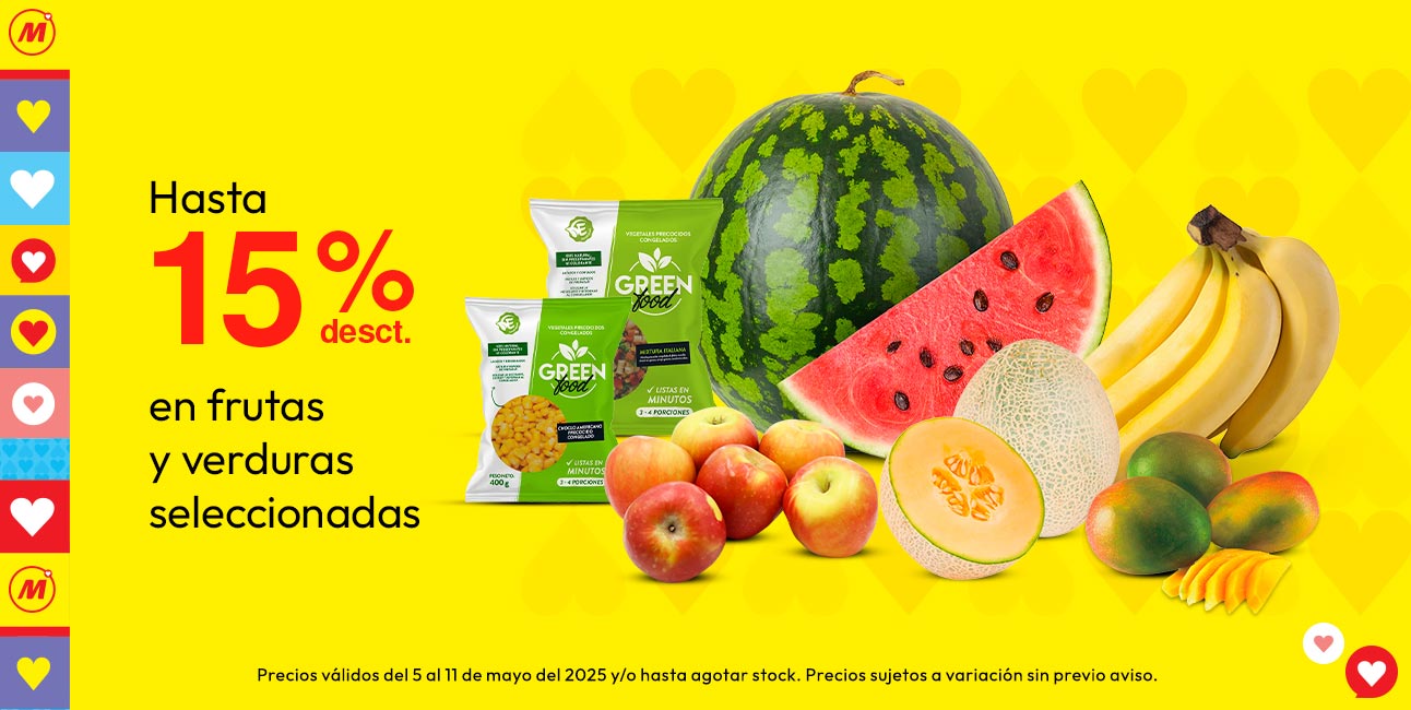 Hasta 15% de desct. En frutas y verduras seleccionadas