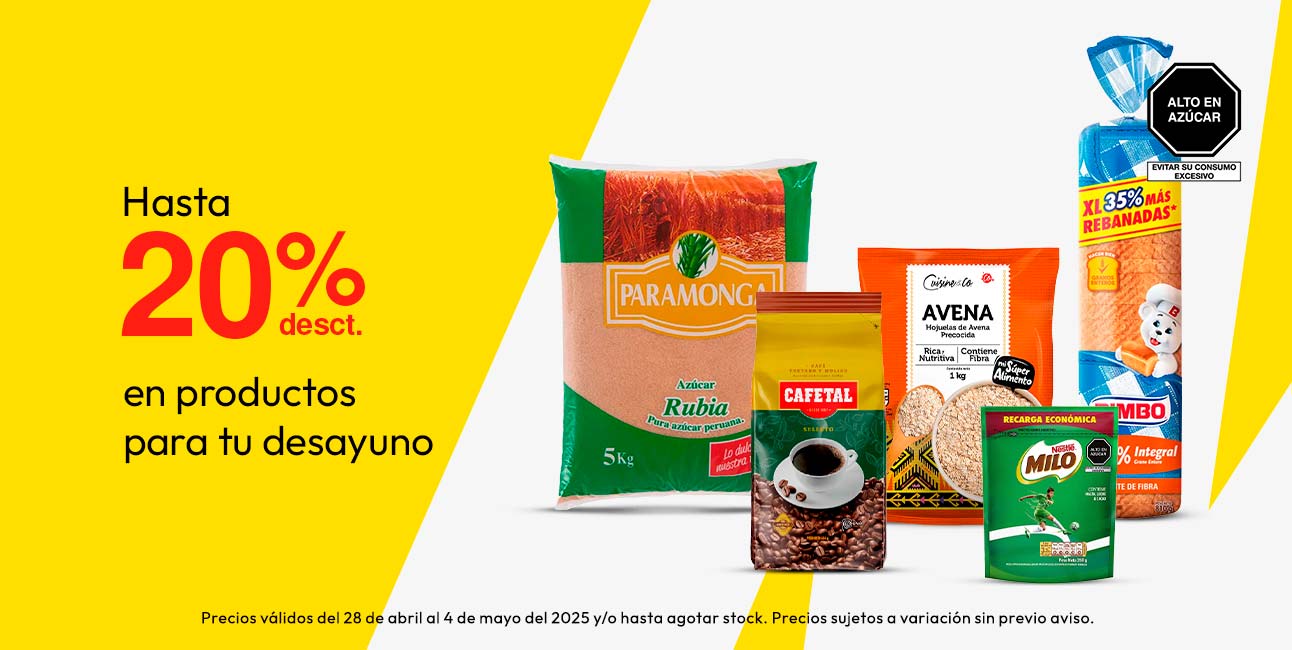 Hasta 20% desct. en productos para tu desayuno seleccionados