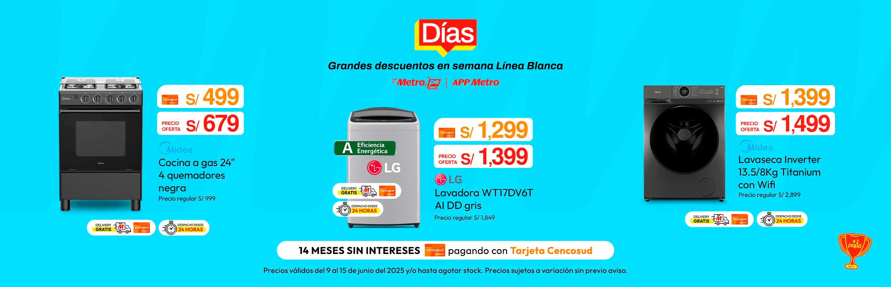Cocina a Gas 24" Midea 4 Quemadores Negra
