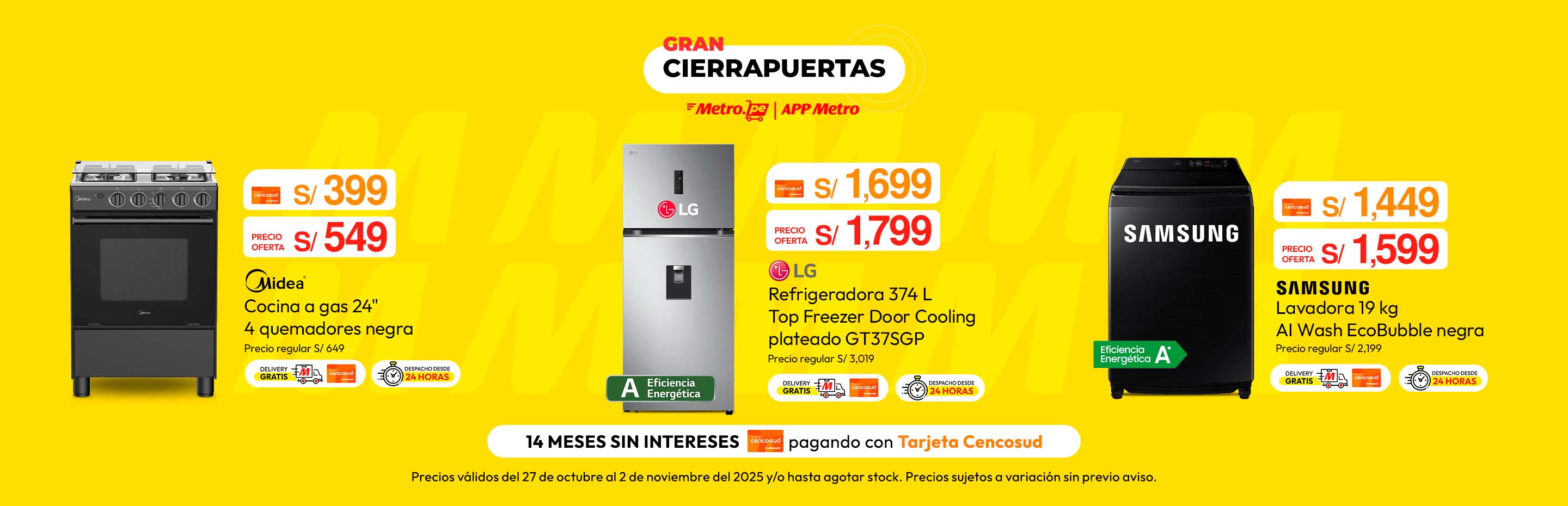 Cocina a Gas 24" Midea 4 Quemadores Negra