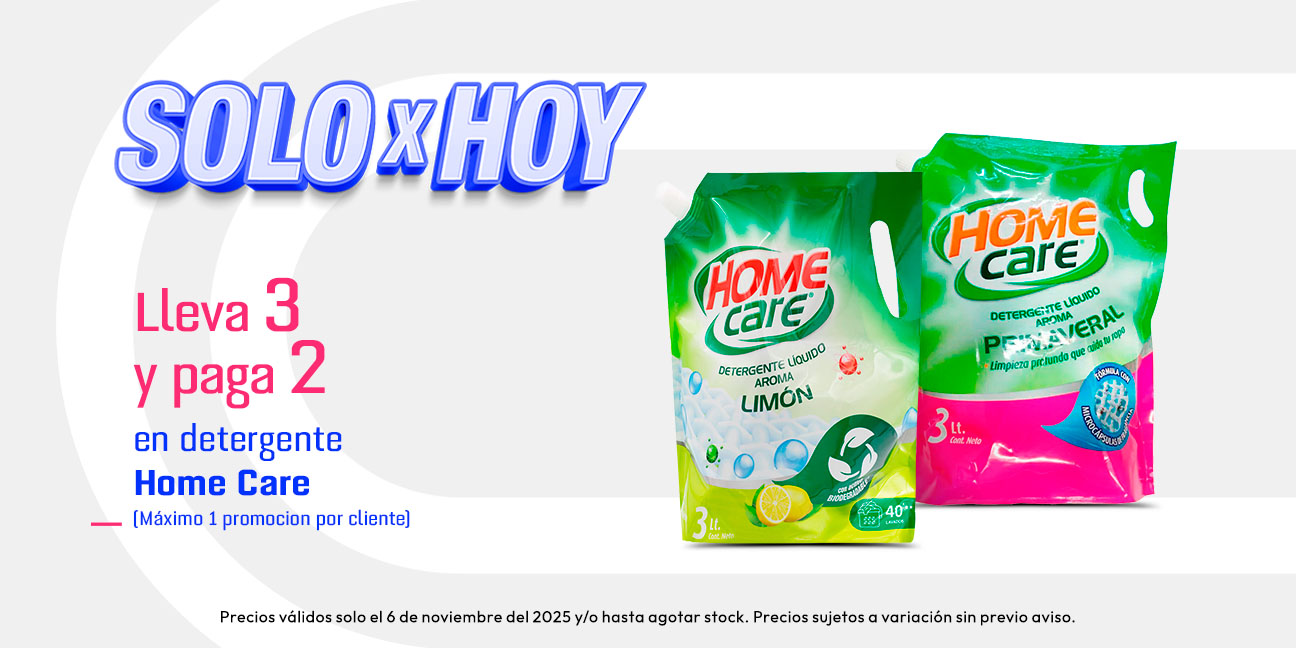 Lleva 3 y paga 2 en Detergente Home care (maximo 1 promocion por cliente)