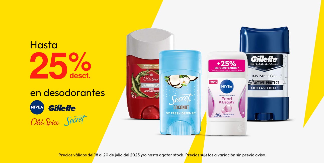 Hasta 25% desct en desodorantes Secret, Old Spice, Gillette y Nivea